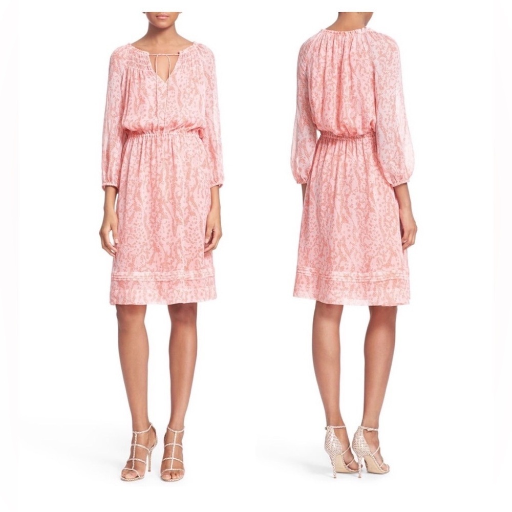 DVF Parry Blouson Dress Tie-Neck 100% Silk Dress Boho Chic 8